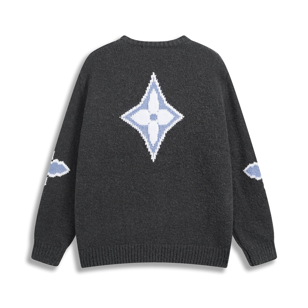 Retro atmosphere round neck autumn and winter loose and lazy feeling thick unisex sweater P195-Black