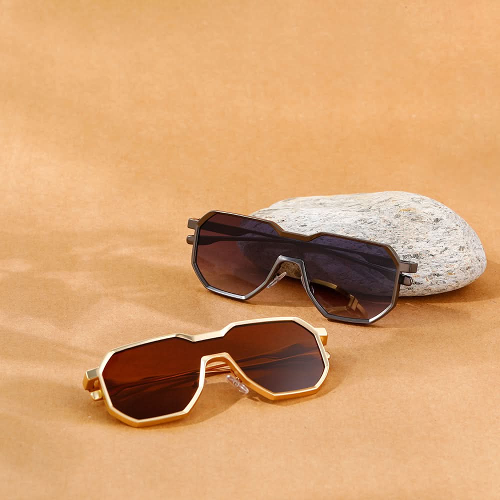 Punk style one piece large frame polygonal trendy sunglasses